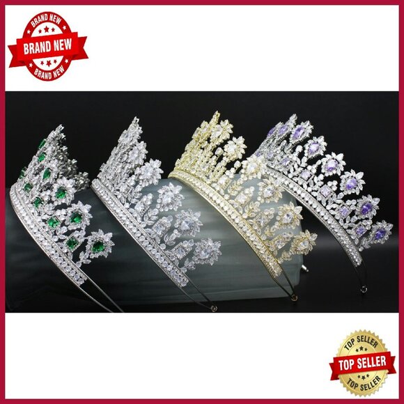 Large Handmade Cubic Zirconia Bridal Tiara Headpiece for Weddings Prom